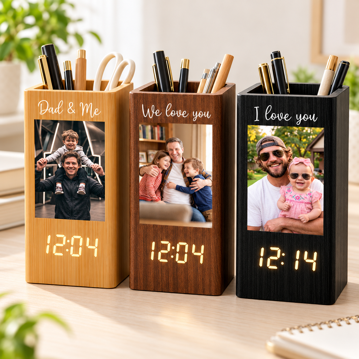Father's Day Gifts, Dad & Me - Personalized Pen Holder With Clock