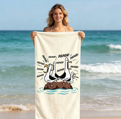 Seagull Mom Mom Mom - Personalized Beach Towel Funny Mother's Day Gift For Mom