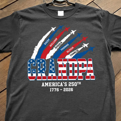 Proud Dad Grandpa Nation Flag American 250th Anniversary Light Color - Personalized Shirt - Gift For Dad, Grandpa