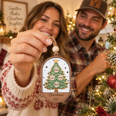 Personalized Family Christmas Tree Ornament – Custom Name Wooden Family Tree Decoration, Christmas Keepsake Gift for Family & Grandparents