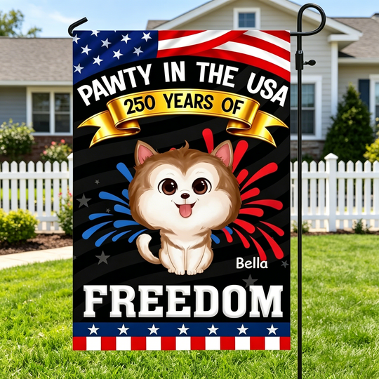 Pawty In The USA - Personalized Garden Flag - Gift For Dog Lovers
