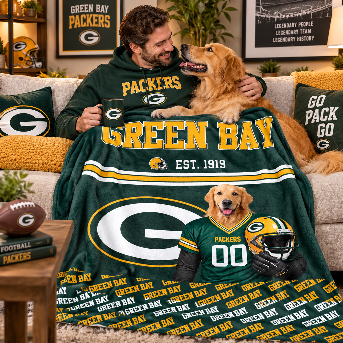Personalized NFL Team Pet Portrait Blanket, Custom Photo Throw Blanket, Gift for NFL & Pet Lovers