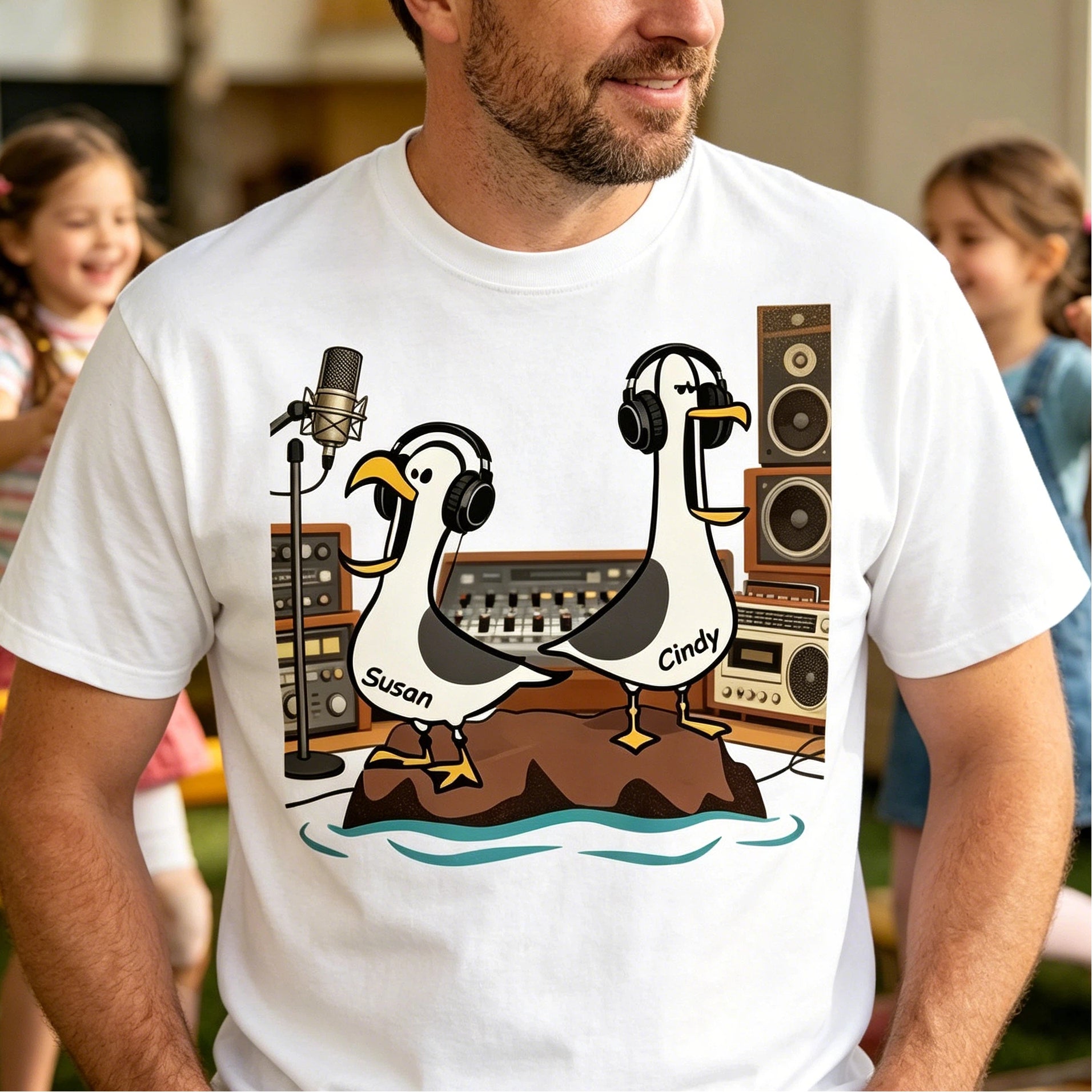 Seagull Dad! Dad! Dad! Custom Kids Name - Personalized Shirt - Funny Father's Day Gift For Dad, Husband