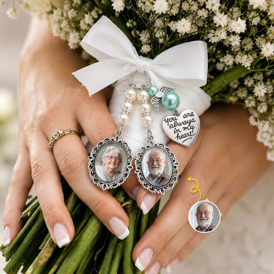 Custom Photo Bouquet Charm - Personalized Memorial Sympathy Gifts For Brides - In Loving Memory