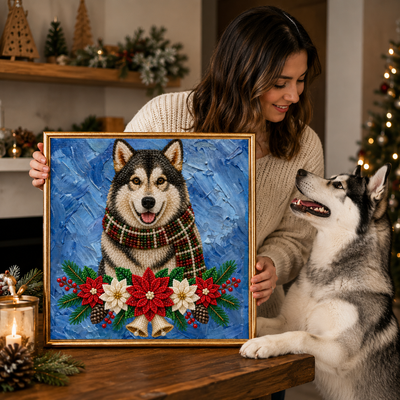 Personalized Christmas Pet Pearl Art DIY Kit – Custom Portrait & Background, Gift for Pet Lovers