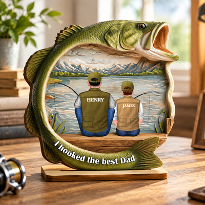 Best Catch Ever Dad Fishing - Personalized 2-Layered Wooden Plaque - Heartfelt Gift For Fishing Dad, Gift For Husband