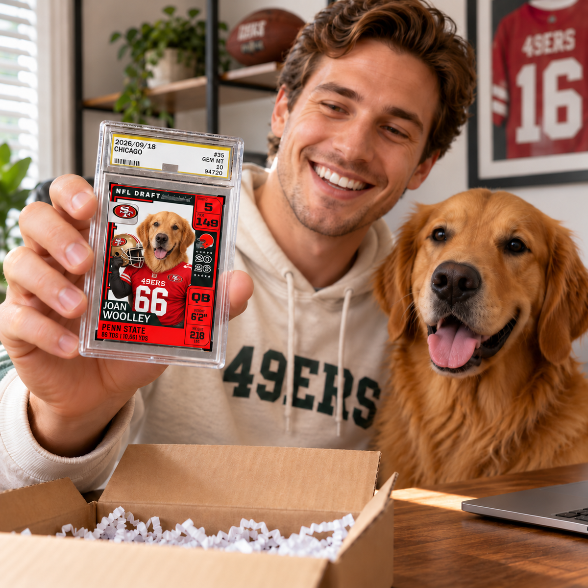 Personalized Football Pet Head Trading Card, Custom Football Player Card, Upload Pet Photo, Unique Gift for Football Fans & Pet Lovers
