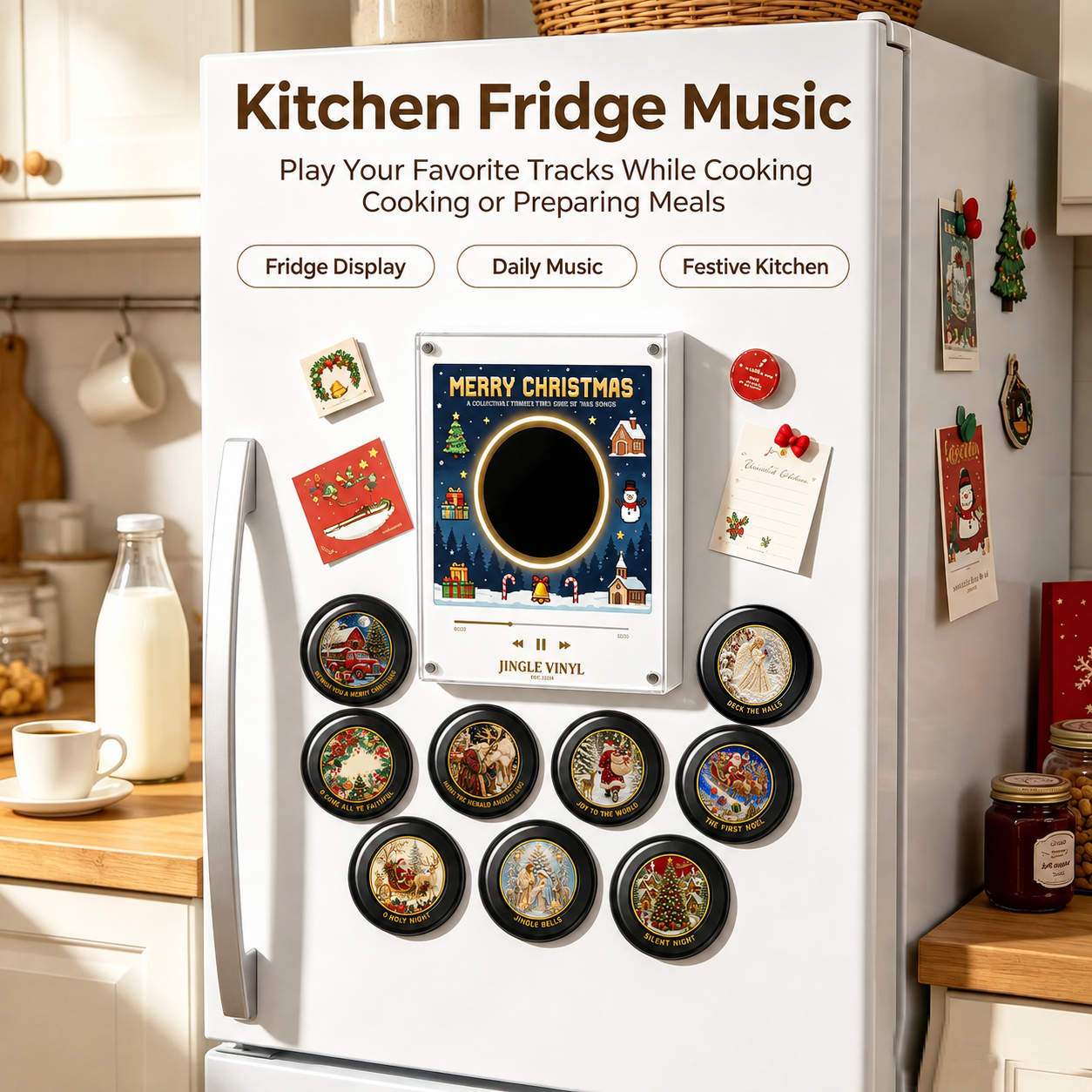 Vintage Vinyl-Style Fridge Magnet Christmas Magnetic Music Player Set Gift For Family