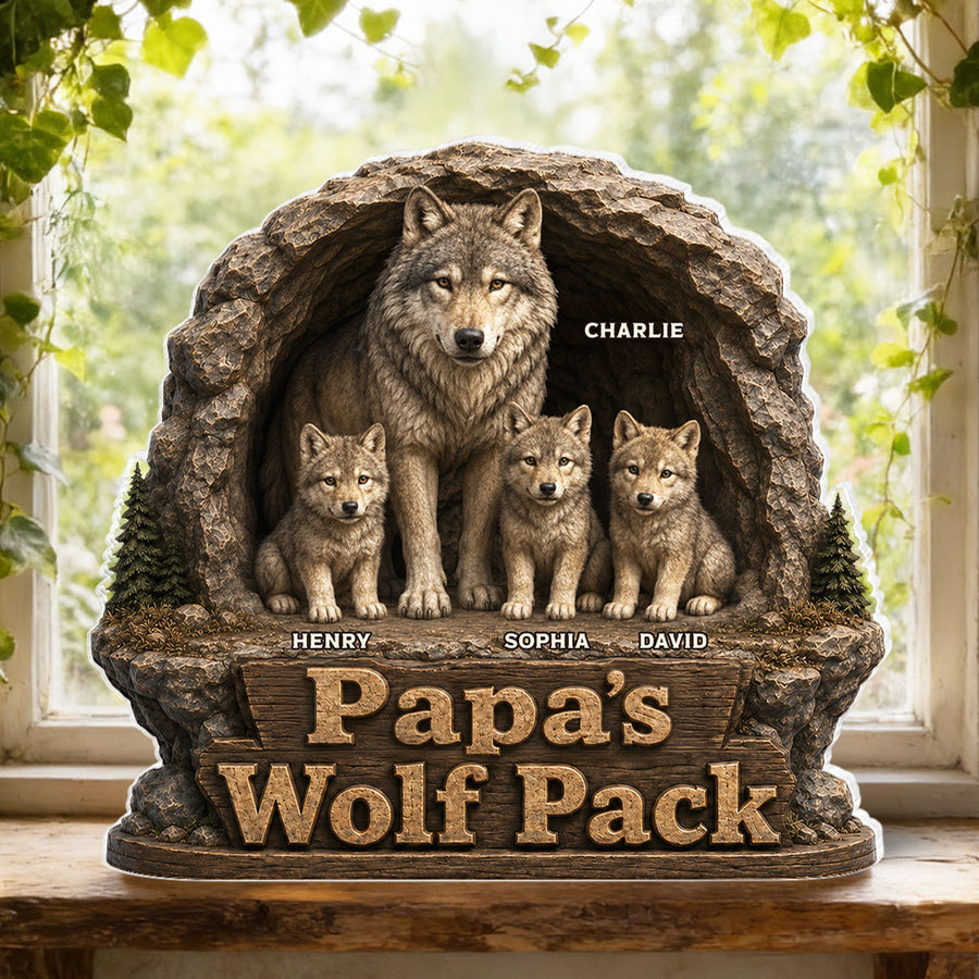 Dad Papa's Wolf Pack - Personalized Acrylic Block Plaque - Cool Father's Day Gift For Dad, Husband