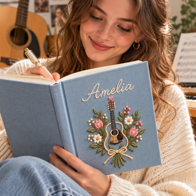Personalized Embroidered Floral Journal, Custom Name Linen Notebook, Handmade Keepsake Gift