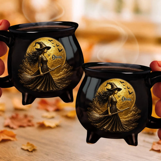 Custom Witch Cauldron Coffee Mug - Personalized Halloween Witchy Gifts For Besties, Sisters, BFF, Family, Yourself - Witching You A Wicked Brew