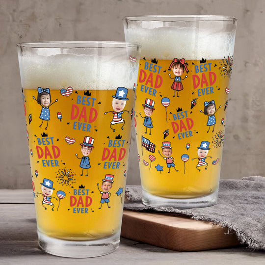 Best Dad Ever USA Flag - Personalized Beer Glass