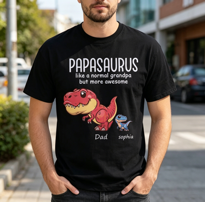 Custom Name Papasaurus T-Shirt - Personalized Grandpa Dinosaur Shirt, Father’s Day Gift for Grandpa, Custom Kids’ Names Tee