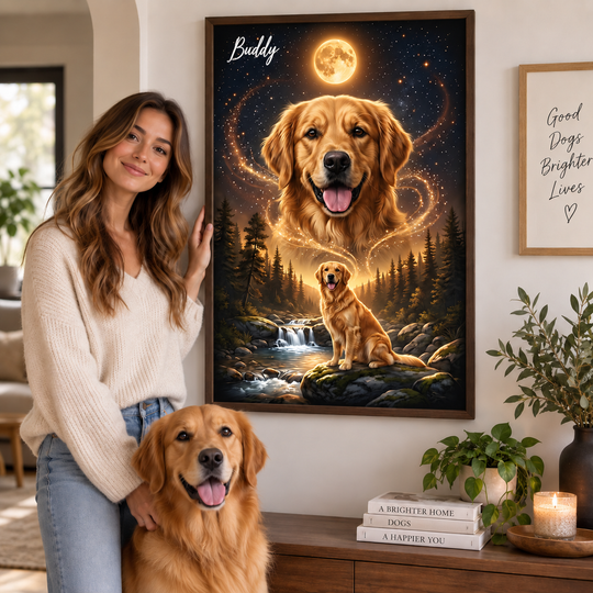 Dog Howling to the Moon - Personalized Poster - Gift for Dog, Cat Lovers, Pet Memorial Gift Love