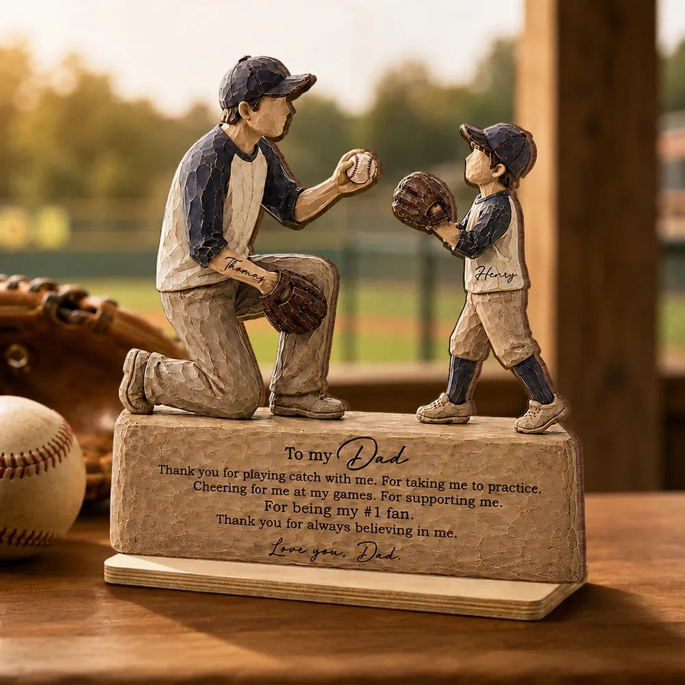 To My Baseball Dad Thanks for Playing Catch with Me - Personalized 2-Layered Wooden Plaque - Father's Day Gift for Dad from Son