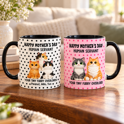 Polka Dot Cat Happy Mother's Day Human Servant - Personalized Mug - Mother's Day Gift For Cat Mom