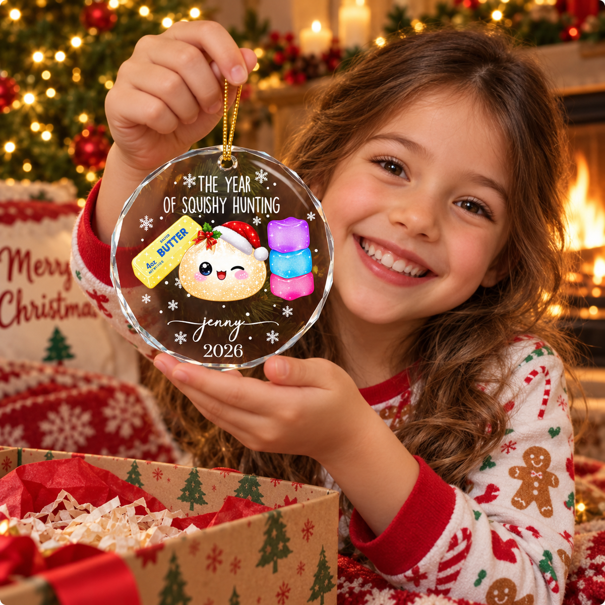 Custom Squishy Hunting Keepsake Christmas Tree Ornament, Cute Rainbow Squishy Dumpling Personalized Holiday Ornament Gift For Squishy Collectors