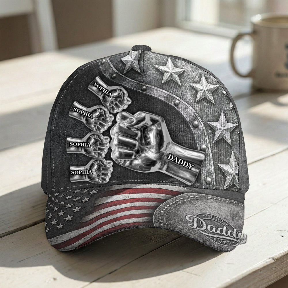 Father's Day Gifts, Best Dad Ever - Metal Style Print - Personalized Cap