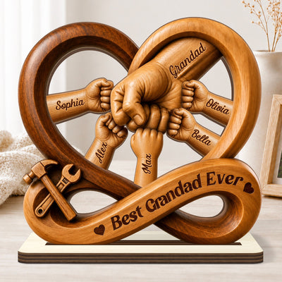 Personalised Best Dad Ever Fist Bump Wooden Plaque With Flat Stand for Dad/Grandad