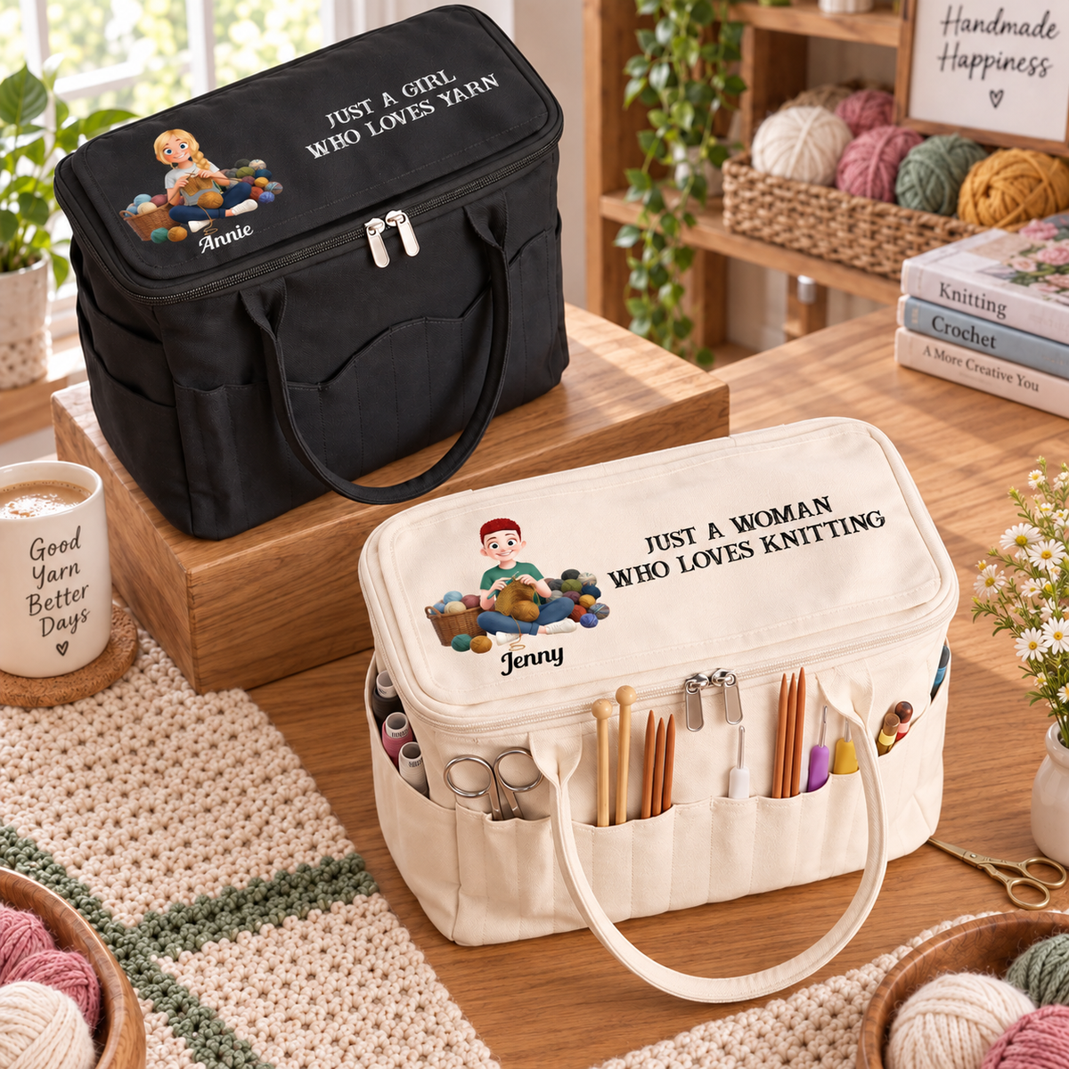Custom Knitting Project Bag, Personalized Yarn Storage Tote for Crochet & Knitting Enthusiasts, Unique Handmade Hobby Gift For Yarn Lovers