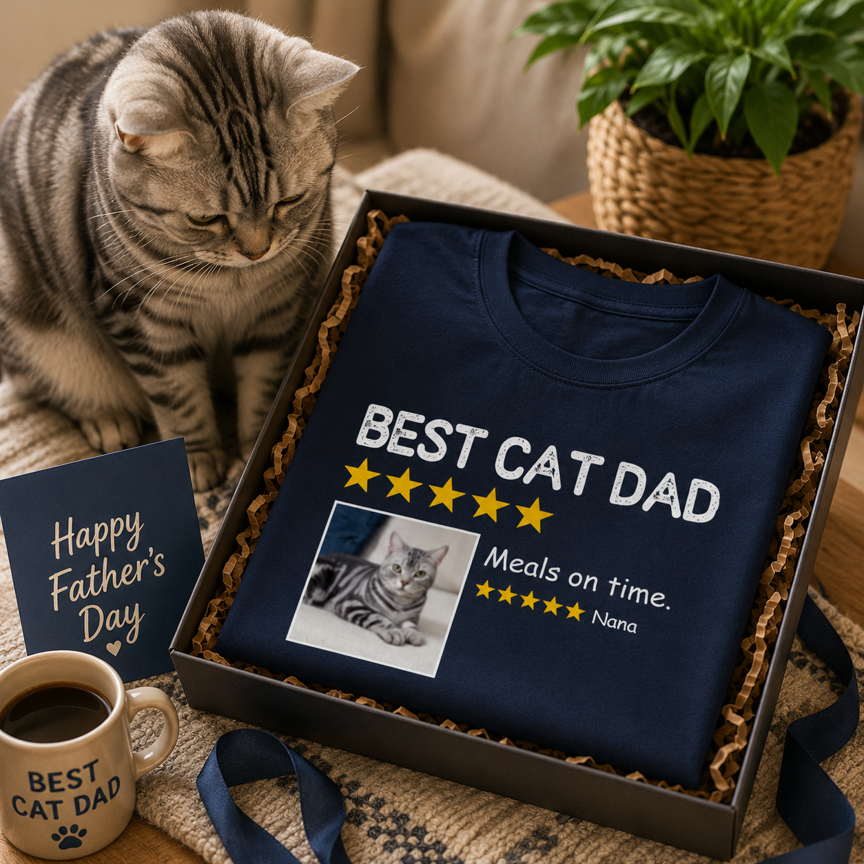 Funny Best Cat Dad Personalized T-Shirt - Father's Day Gift for Dad, Cat Lover