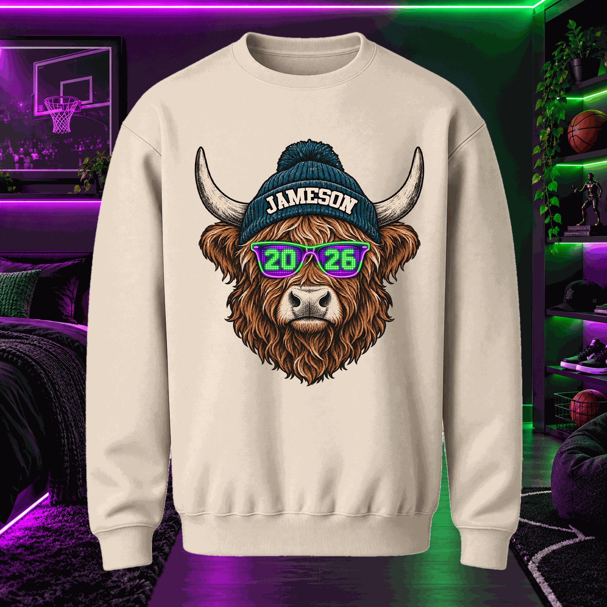 Personalized LED Glow Sweatshirt & T-Shirt – Custom Name Animal Design with Light Up Glasses, Birthday Gift for Trend Lovers