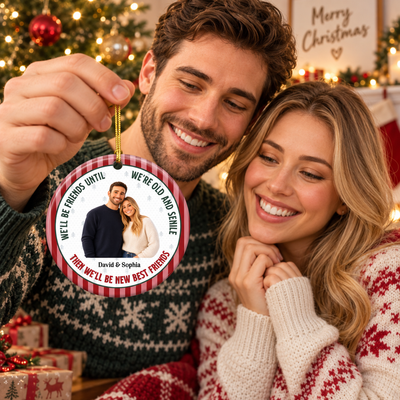Personalized Friendship Photo Ornament – AI Cartoon Portrait Design, Christmas Tree Decor Gift for Best Friends