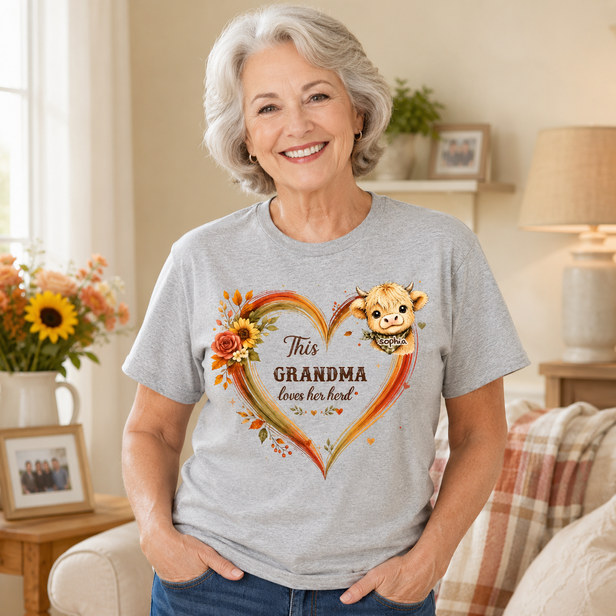 Grandma Herd Heart Highland Cow - Personalized Shirt - Cozy Fall Shirt for Grandma