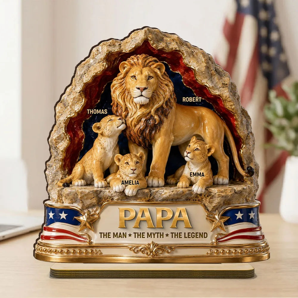 Lion Dad the Legend - Personalized 2-Layered Wooden Plaque - Father's Day Gift for Dad, Husband