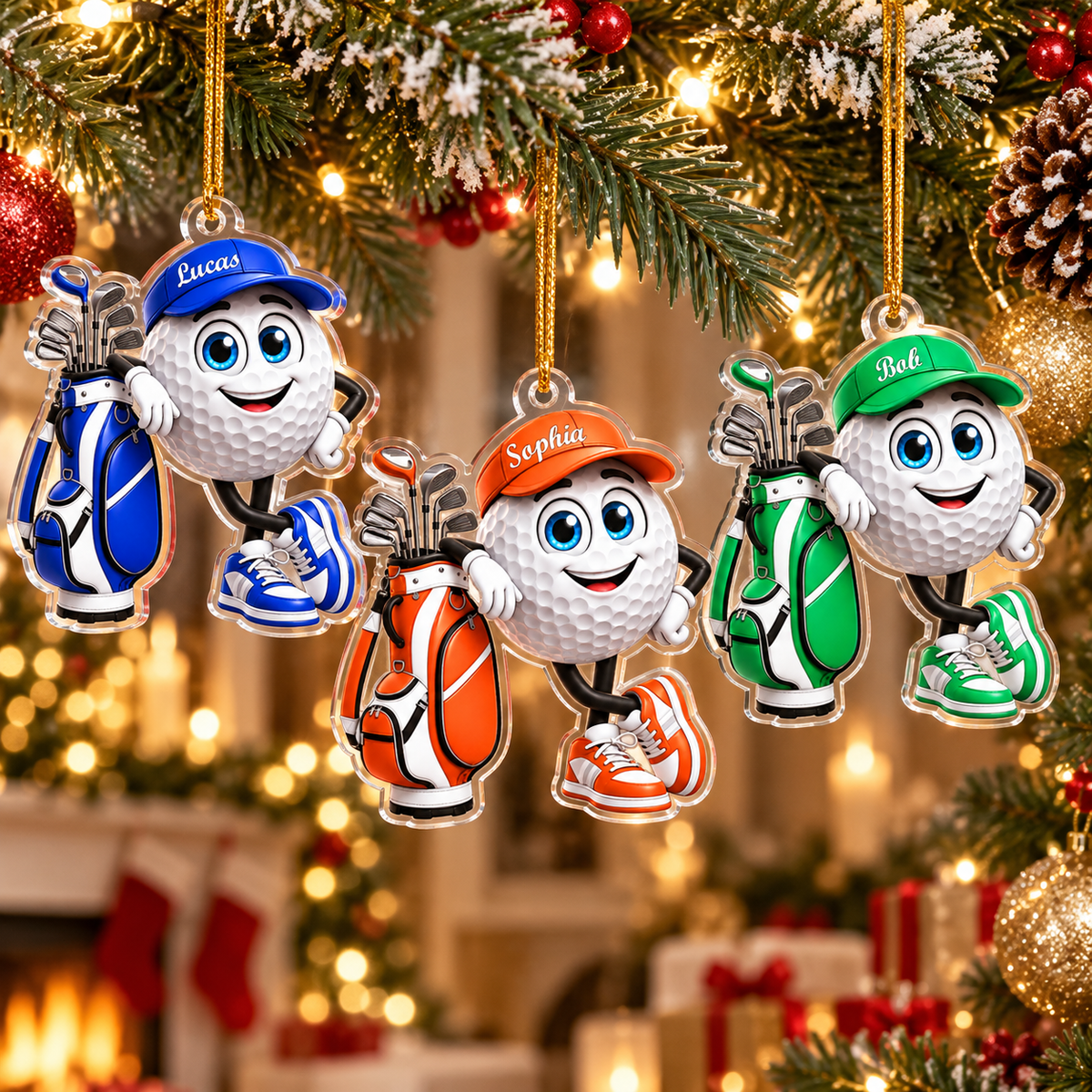 Personalized Golf Ornament – Custom Name 3D Effect Acrylic Christmas Tree Decoration, Christmas Gift for Golf Lovers