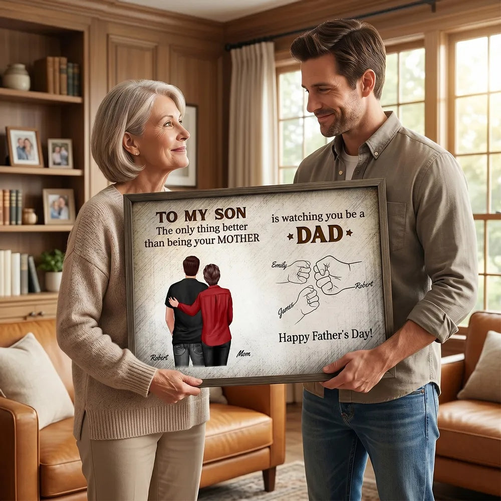 Retro Vintage From Mom Dad To Son Watching You Be A Dad Fist Bump - Personalized Poster - Father's Day Gift For Son - WITHOUT FRAME