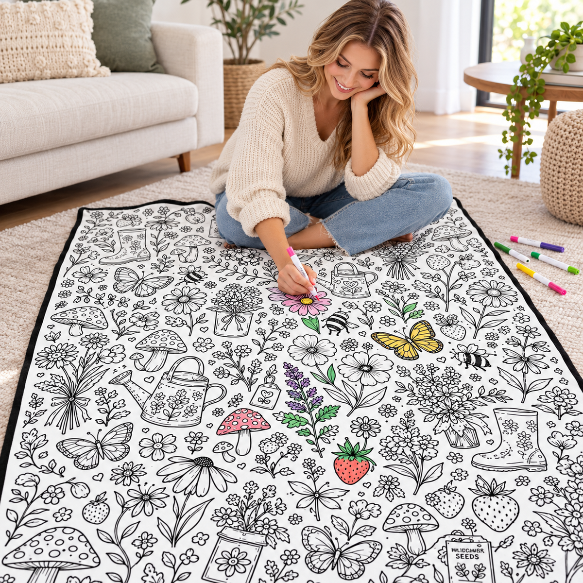 DIY Drawing Blanket – Color Your Own Washable Doodle Blanket with 24 Markers, Christmas Gift for Kids & Adults