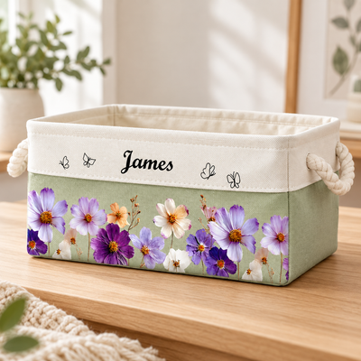Custom Birth Flower & Name - Personalized Storage Basket