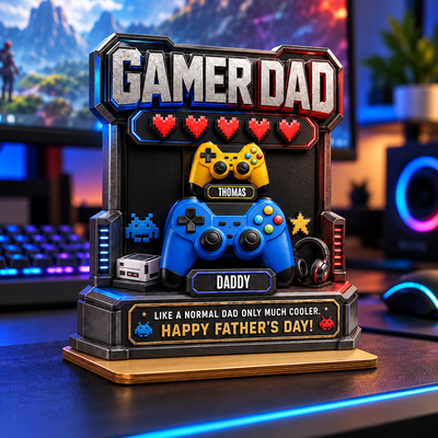 Gamer Dad Much Cooler - Personalized 2-Layered Wooden Plaque - Father's Day Gift for Dad, Husband