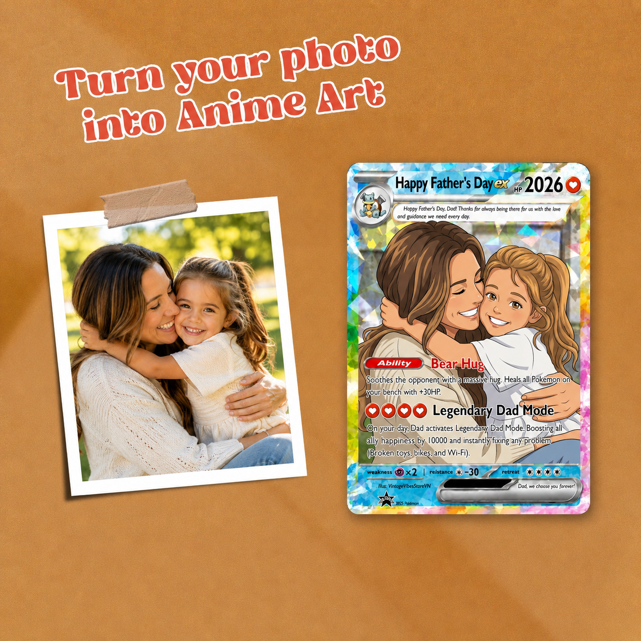 Personalized Father's Day PKM Card, Custom Birthday Photo Art Card, Wedding & Anniversary Photo to Holo Card, Gift For Dad, New Dad Gift