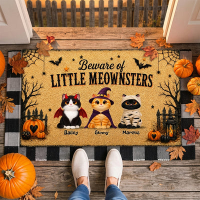 Spooky Halloween Beware of Little Cats Meownsters - Personalized Doormat - Halloween Gift For Cat Lovers, Halloween Decor