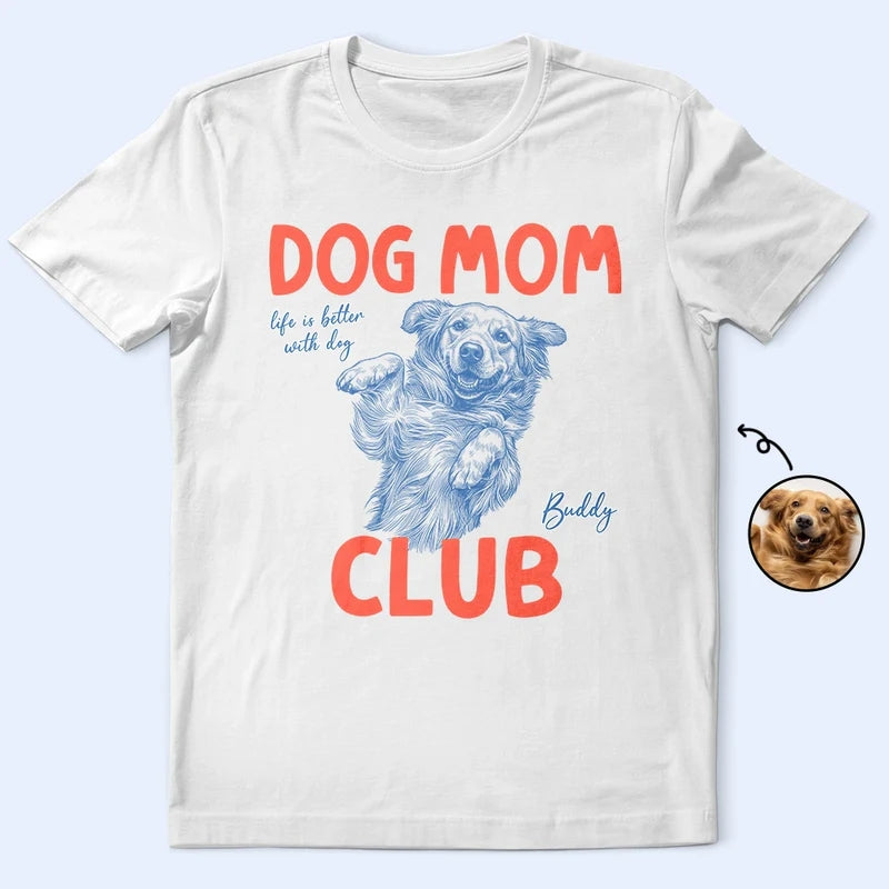 Custom Photo Ink Drawing Cat Mom Dog Mom Club - Personalized T Shirt