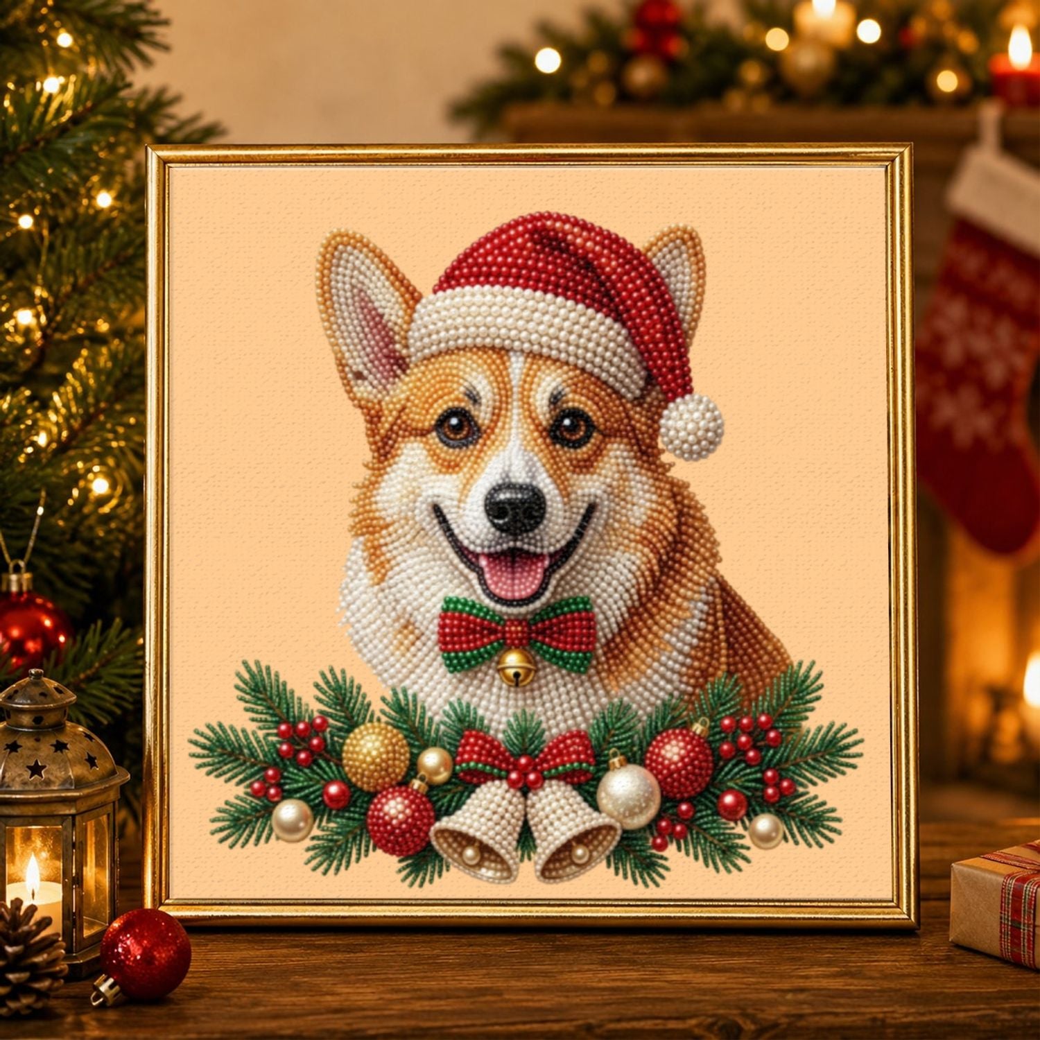 Custom Christmas Pet Pearl Bead Portrait Perfect Gift For Pet Lovers