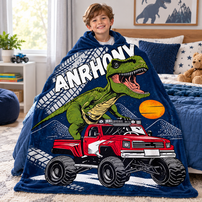 Custom Name Monster Truck Blanket, Kids Soft Blanket, Birthday & Back to School Gift