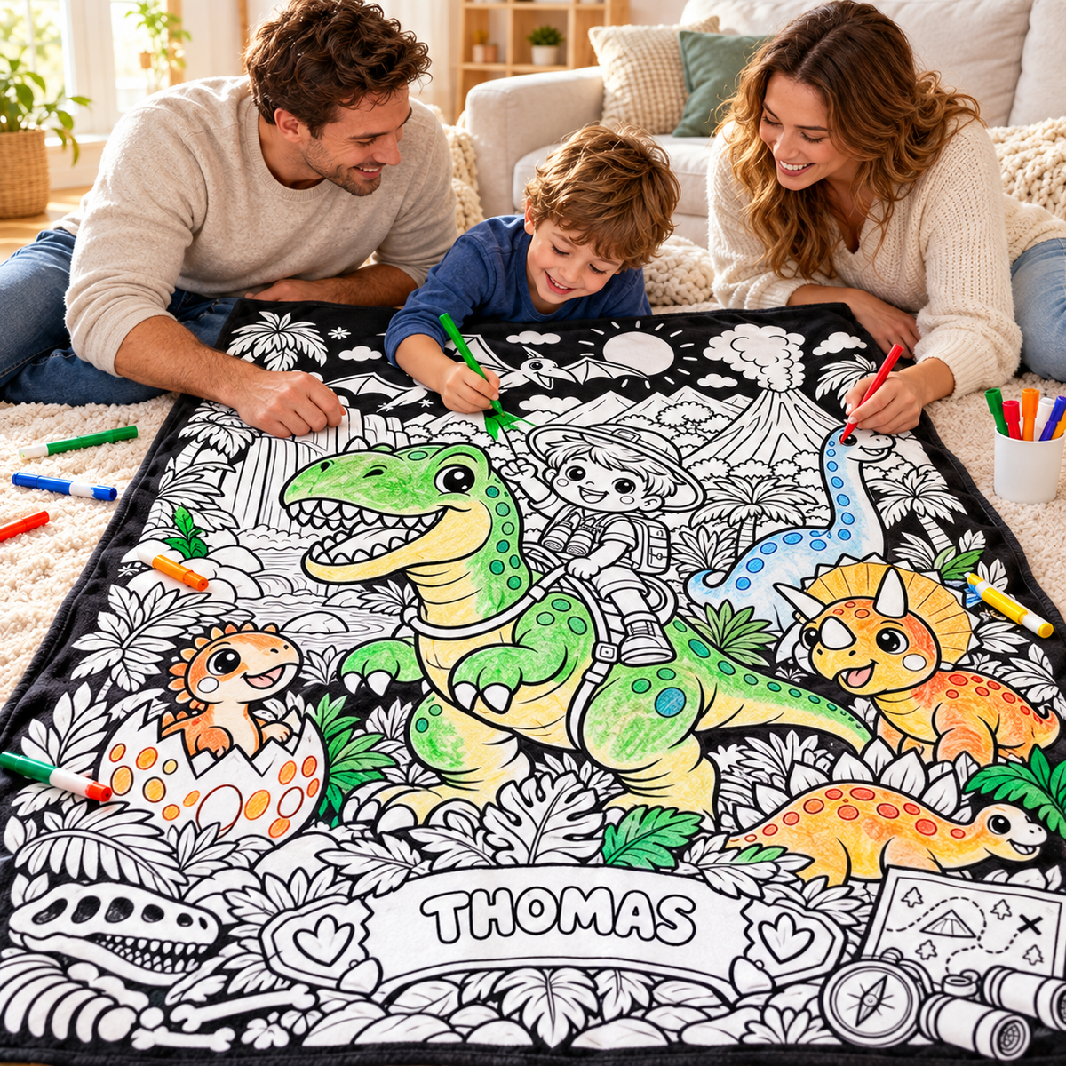Personalized Coloring Blanket, Custom Name Doodle Blanket with 24 Fabric Markers, Christmas & Birthday Gift for Kids