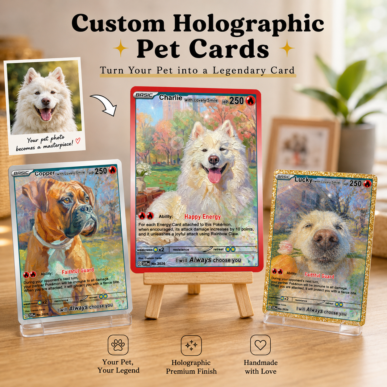 Custom Pokemon Card | Personalized Oil Painting Pet Portrait Trading Card Keepsake