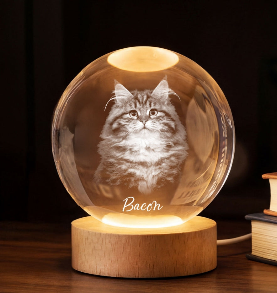 Happy Meowther's Day - Personalized Crystal Ball LED Night Light - Mother's Day Gift for Cat Mom, Wife