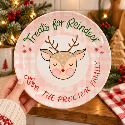 Personalized Christmas Cookie Plate, Ceramic Santa Cookie & Reindeer Plate, Holiday Gift for Kids