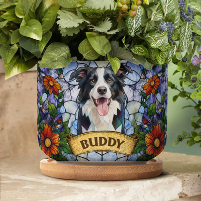 Custom Pet Portrait Stained Glass Style Pet Loss Gift For Pet Owners - Personalized Plant Pot