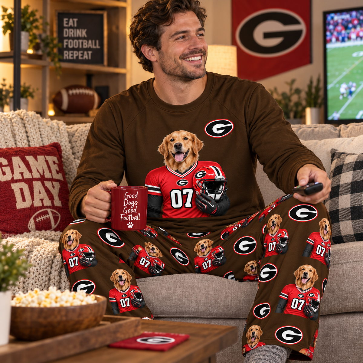 Personalized NFL Pet Photo Pajamas Set, Custom Football Pet Portrait Sleepwear for Adults, Kids, NFL Fan Gift
