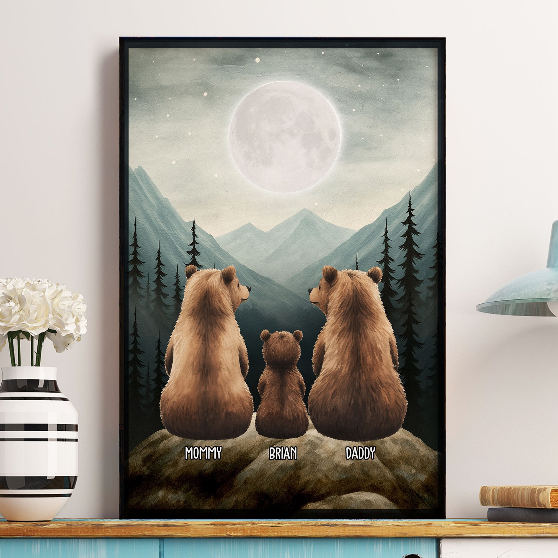 Father's Day Gifts, Bear Family Art Home Decor - Personalized Poster