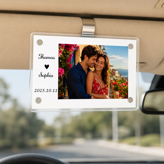 Personalized Couple Photo Car Visor Clip – Custom Mini Instax Style Car Photo Frame