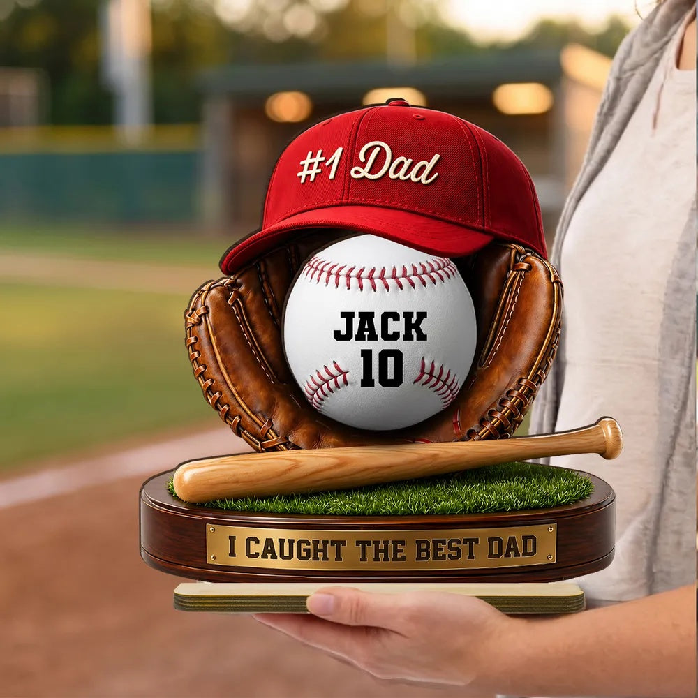 No 1 Baseball Dad - Personalized 2-Layered Wooden Plaque - Father's Day Gift for Dad, Husband