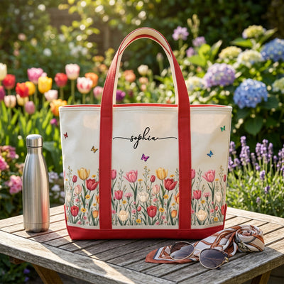 Custom Birth Flower & Name For Friends, Daughter, Granddaughter, Coworkers - Personalized Tote Bag