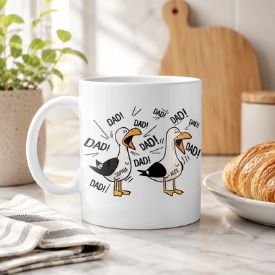 Custom Name Seagull "Dad!" Mug - Funny Father's Day Gift